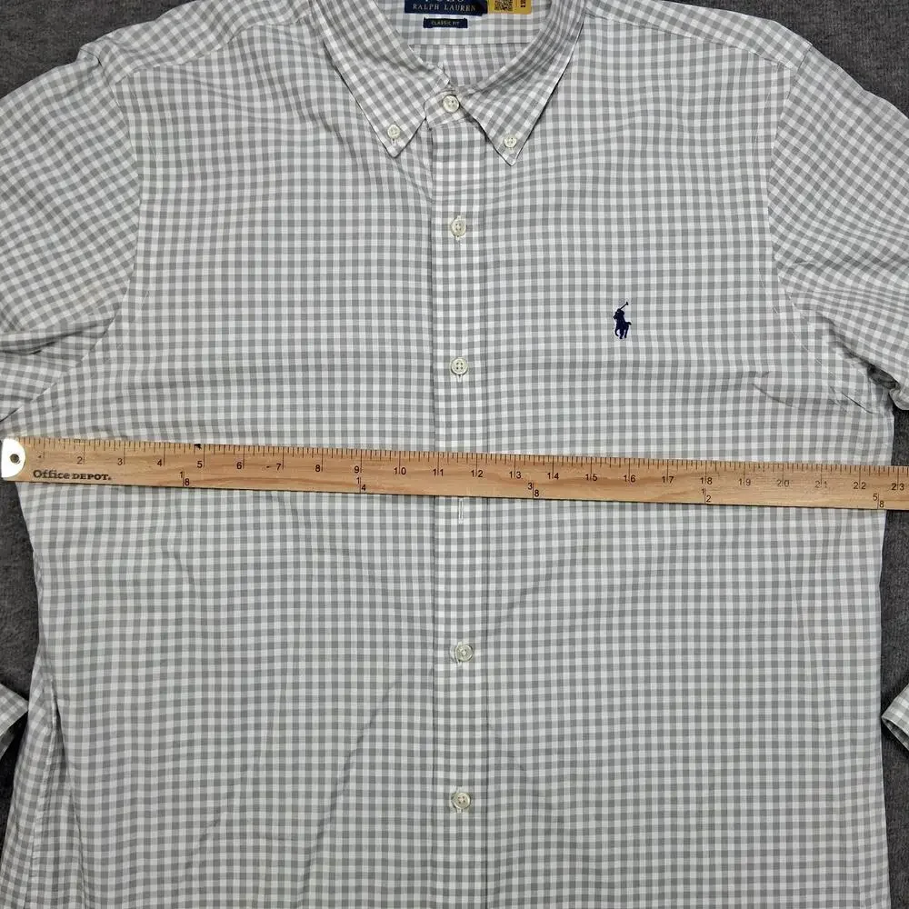 Polo Ralph Lauren Shirt Mens XL Gray Check Classic Fit Long Sleeve Button Up